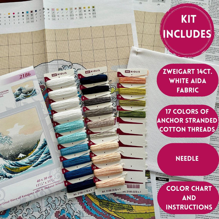 The Great Wave off Kanagawa after K. Hokusai Artwork R2186 Counted Cross Stitch Kit