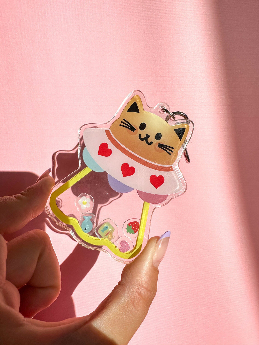 Cat UFO Shaker Acrylic Keychain