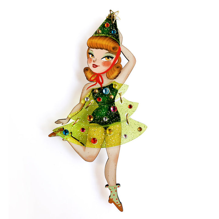 Girl with Christmas Postcards Brooch by Laliblue