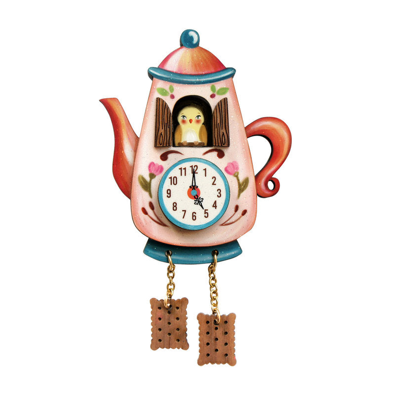 Teapot Clock Brooch by Laliblue