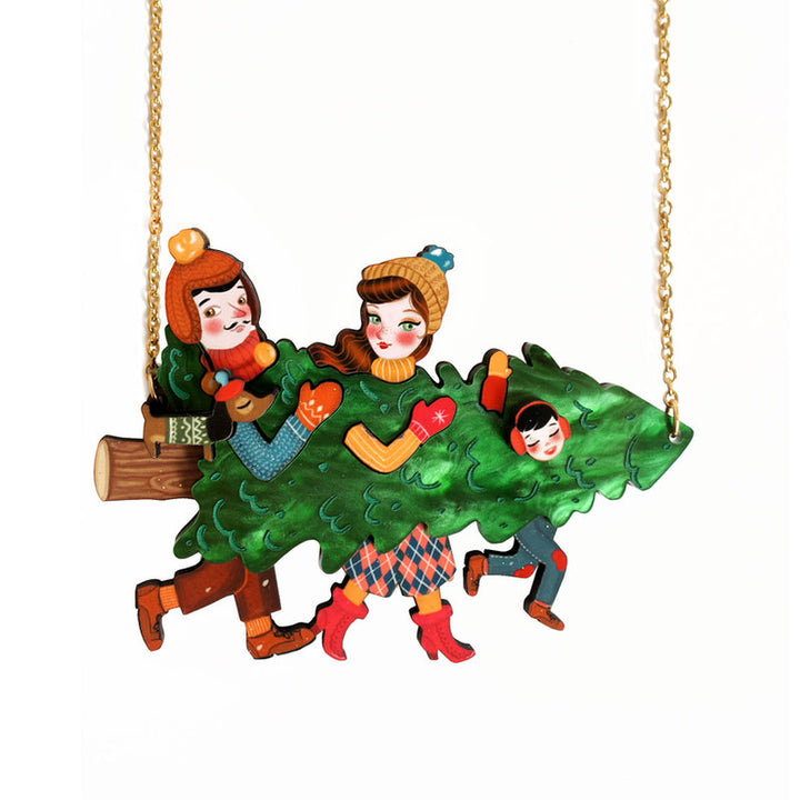 Family With Christmas Tree Necklace by Laliblue