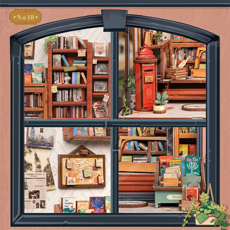 Jack's Bookery Dollhouse Kit - Miniature Wizardi Roombox Kit with LED Light F07M51-91-CWGC209