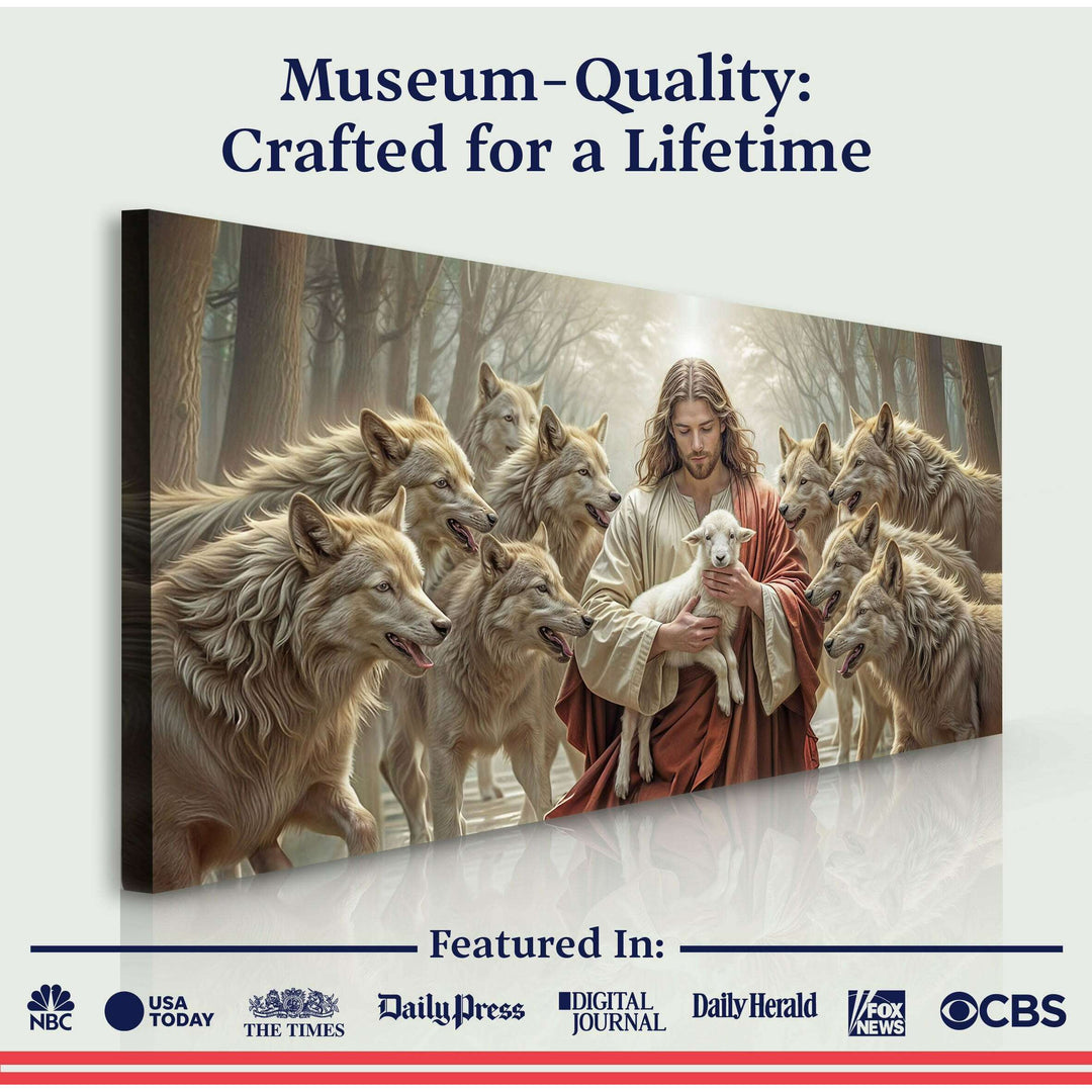 Jesus Protects The Lamb From Wolves Faith Wall Art II