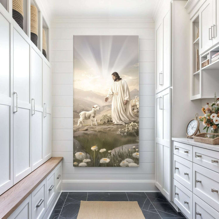 Jesus Protects The Lamb From Wolves Faith Wall Art XII