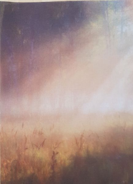 Misty Morning Designer Printed AIDA Fabric. Canvas for embroidery with an applied background  KF-1055A