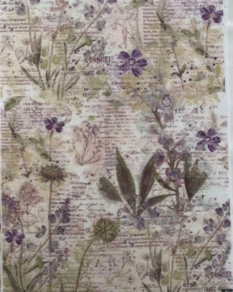 Lavender Harmony Designer Printed AIDA Fabric. Canvas for embroidery with an applied background  KF-1262A