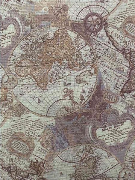 Antique Atlas Designer Printed AIDA Fabric. Canvas for embroidery with an applied background  KF-1345A