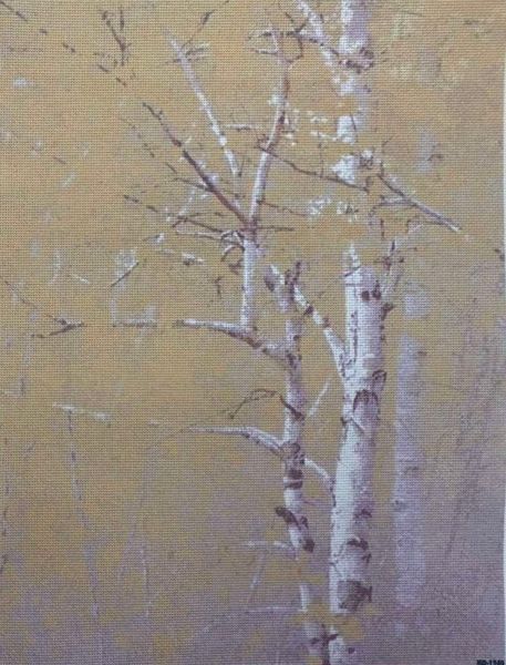 Golden Birch Designer Printed AIDA Fabric. Canvas for embroidery with an applied background  KF-1349A