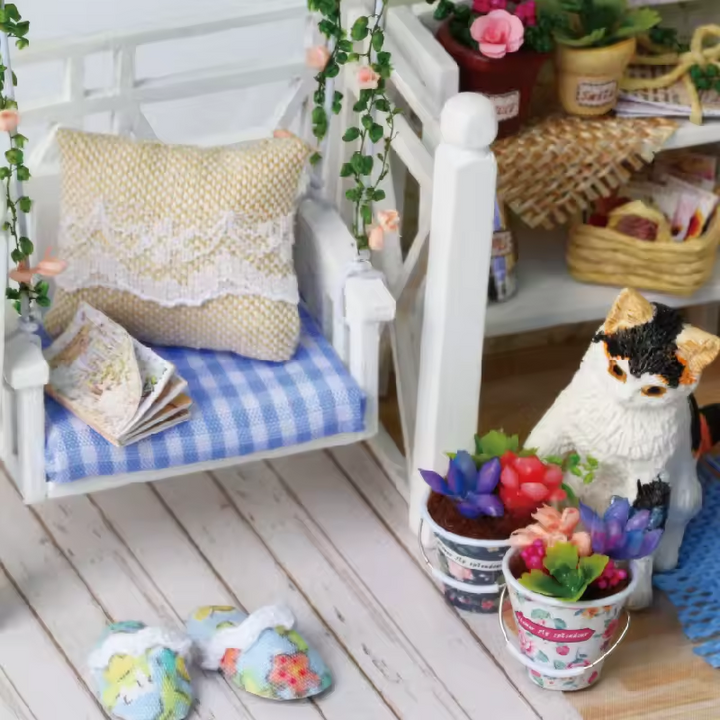 Kitten Diary Dollhouse Kit - Miniature Wizardi Roombox Kit with LED Light F07M51-70-3013