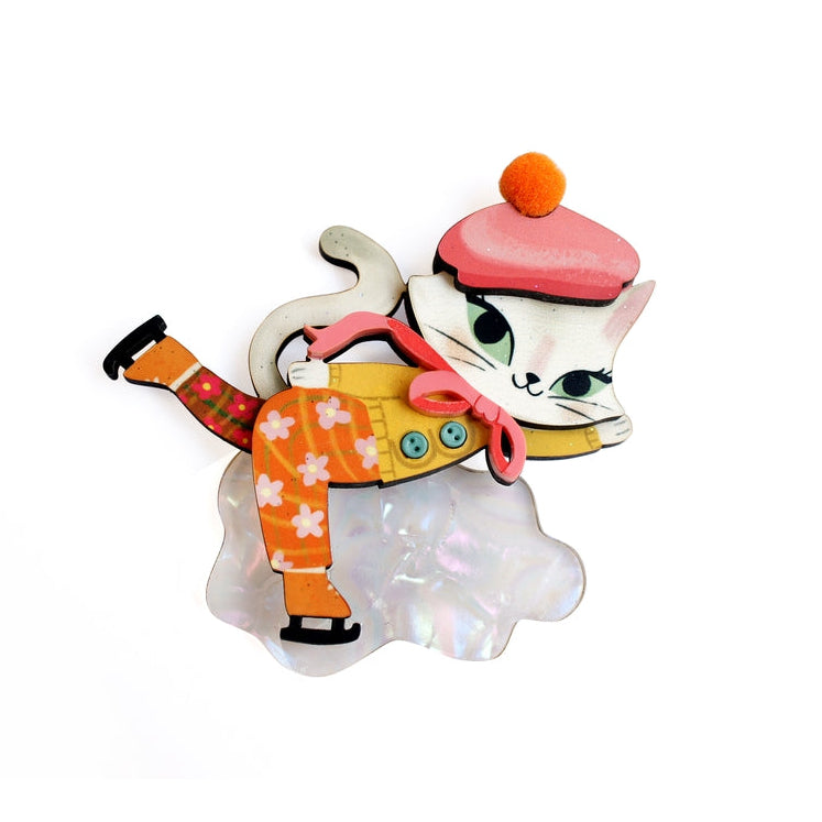 Kitten Skating on Ice Brooch by Laliblue 