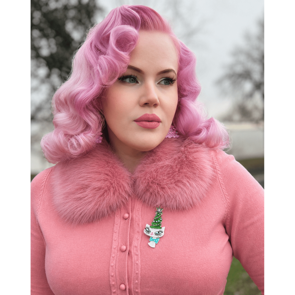 Kitty Christmas Hat Brooch by Miss Fluff x Lipstick & Chrome — Holiday Cat in Santa Hat Pin