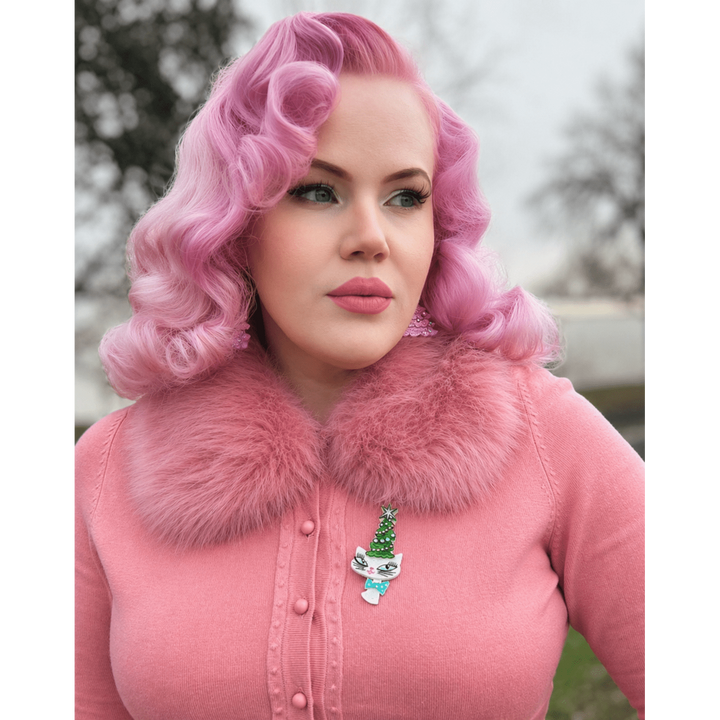 Kitty Christmas Hat Brooch by Miss Fluff x Lipstick & Chrome — Holiday Cat in Santa Hat Pin