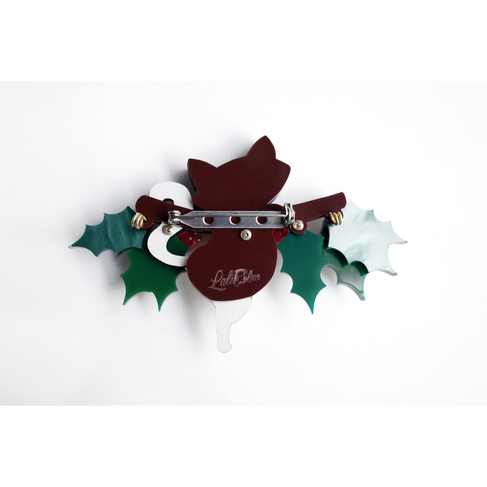 Kitty on A Holly Branch Brooch by Laliblue 4