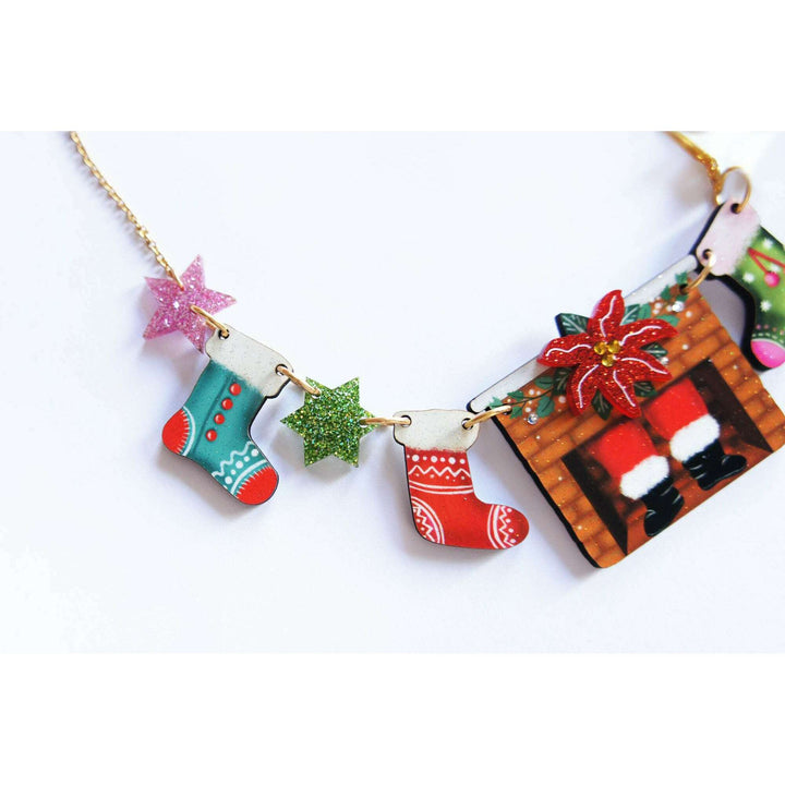 Christmas Chimney with Stockings Necklace