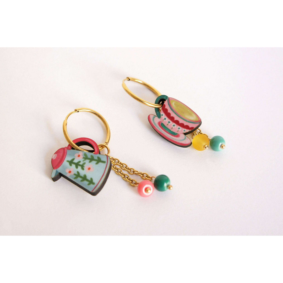 Cup and Teapot Hoop Earrings by Laliblue