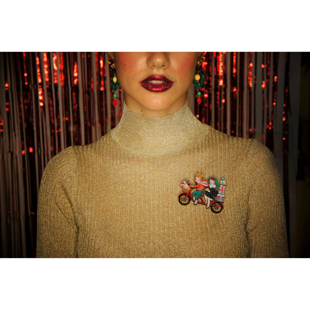 Friends on a Bicycle Brooch