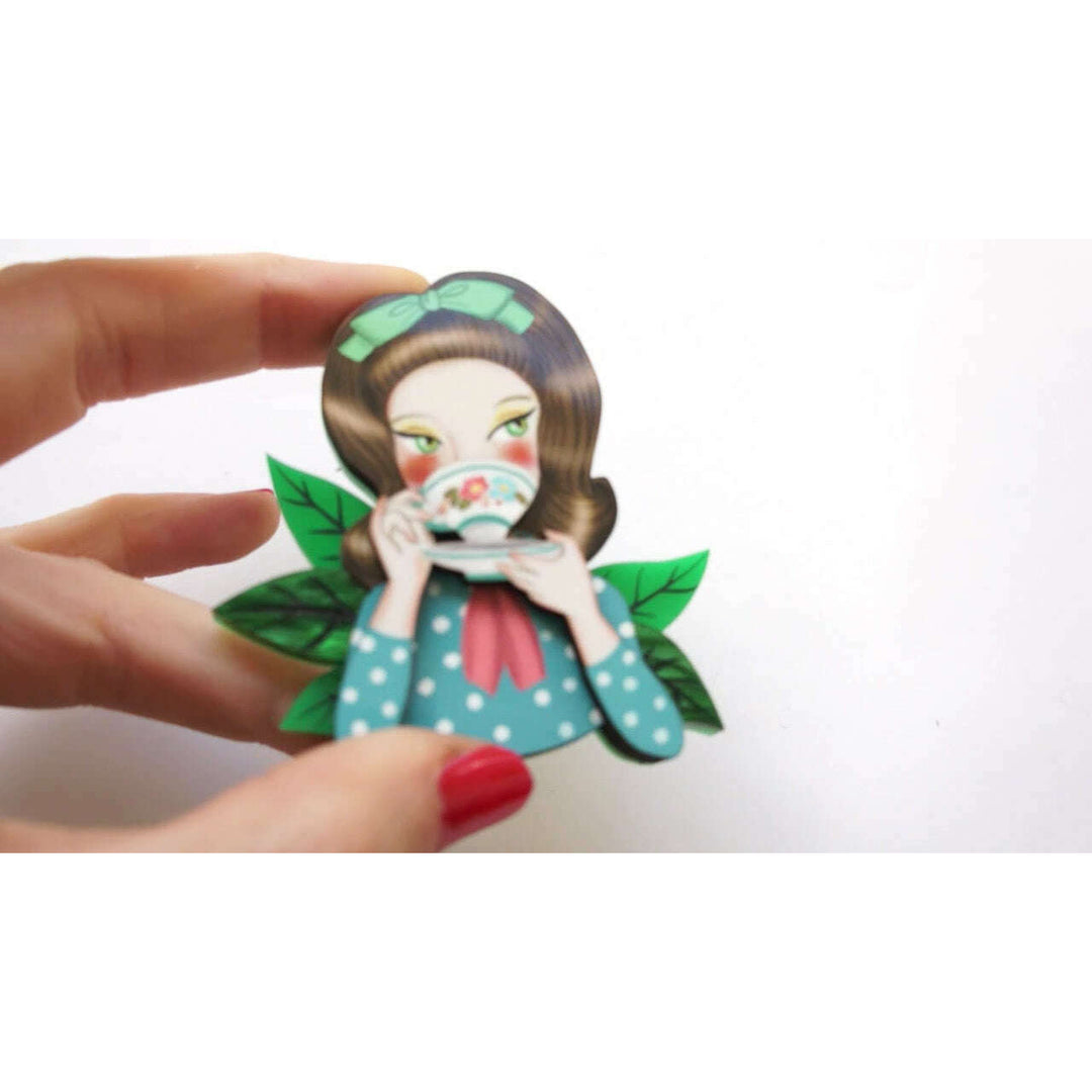 Girl Drinking Tea Brooch by Laliblue