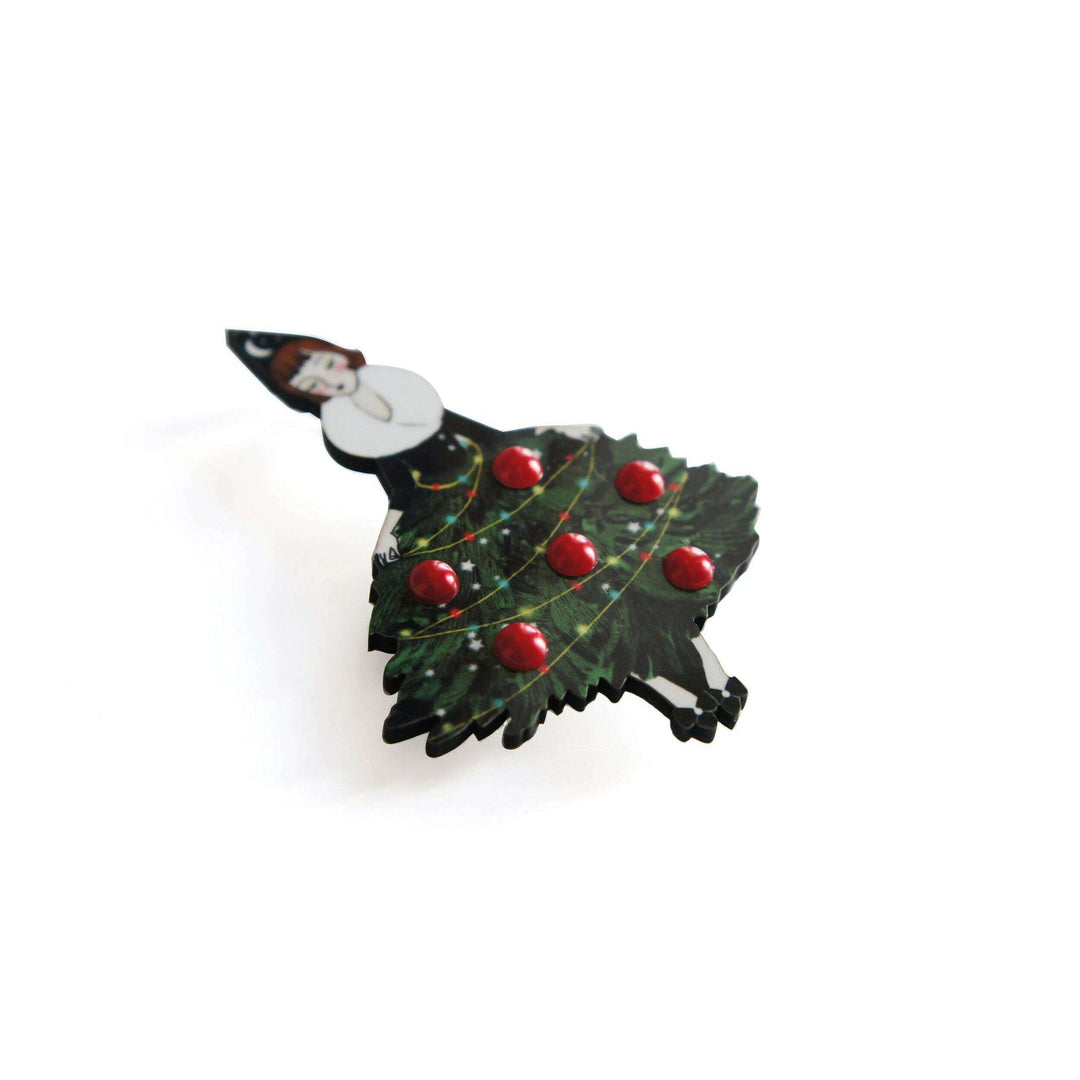 Girl with Christmas Tree Dress Brooch by Laliblue