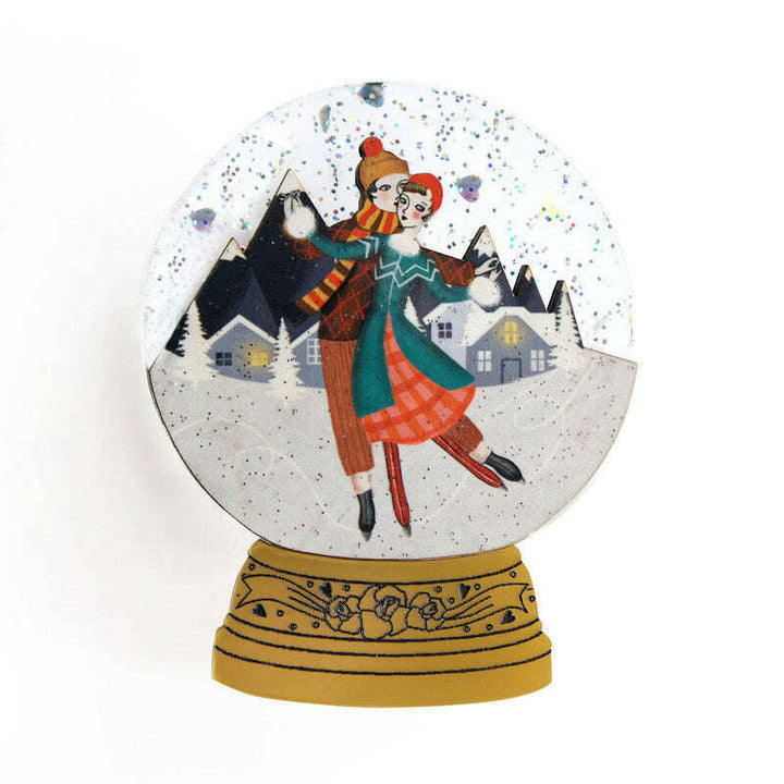 Ice Skating Snow Globe Brooch