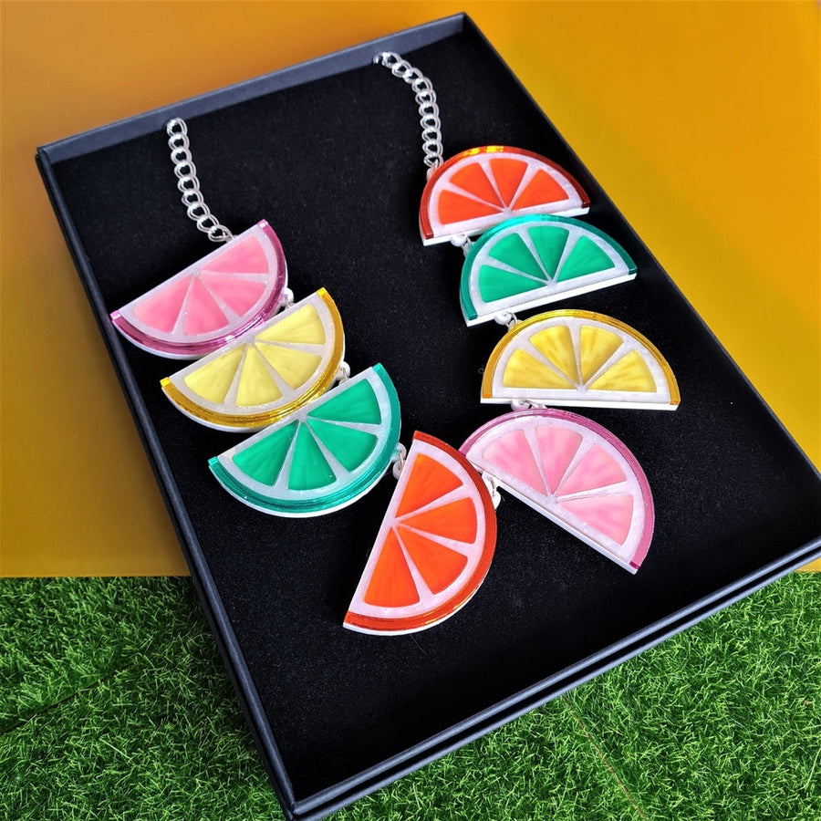 Large Citrus Fruit Slice Charm Necklace 