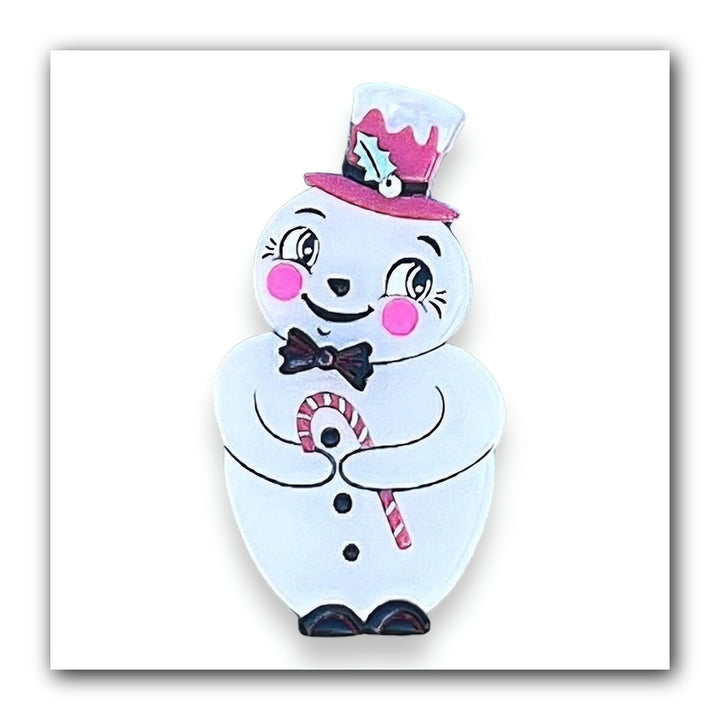 Love at Frost Sight PINK Brooch by Johanna Parker x Lipstick & Chrome — Vintage Christmas Snowman Pin