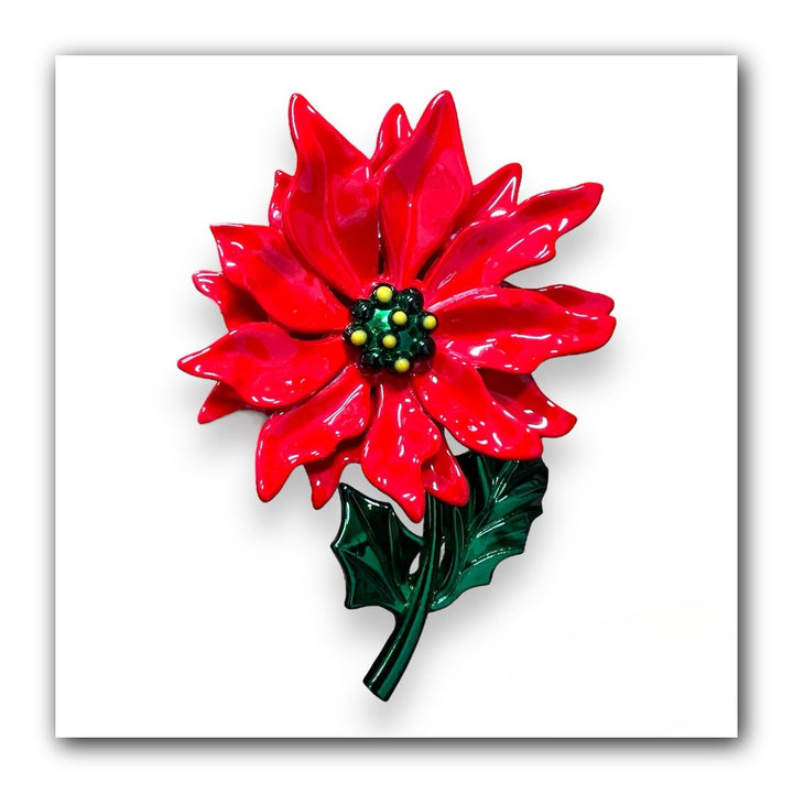 Enamel Poinsettia Statement Brooch by Lipstick & Chrome — Festive Christmas Flower Pin