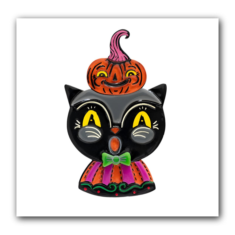 Black Cat with Kinny Brooch by Lipstick & Chrome — Halloween Black Cat Acrylic Pin