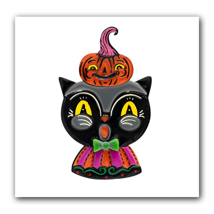 Black Cat with Kinny Brooch by Lipstick & Chrome — Halloween Black Cat Acrylic Pin