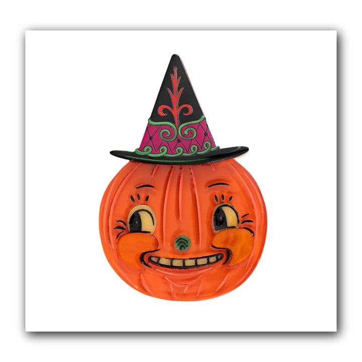 Hocus Pocus Pumpkin Brooch by Johanna Parker x Lipstick & Chrome — Folk Art Halloween Pumpkin Pin