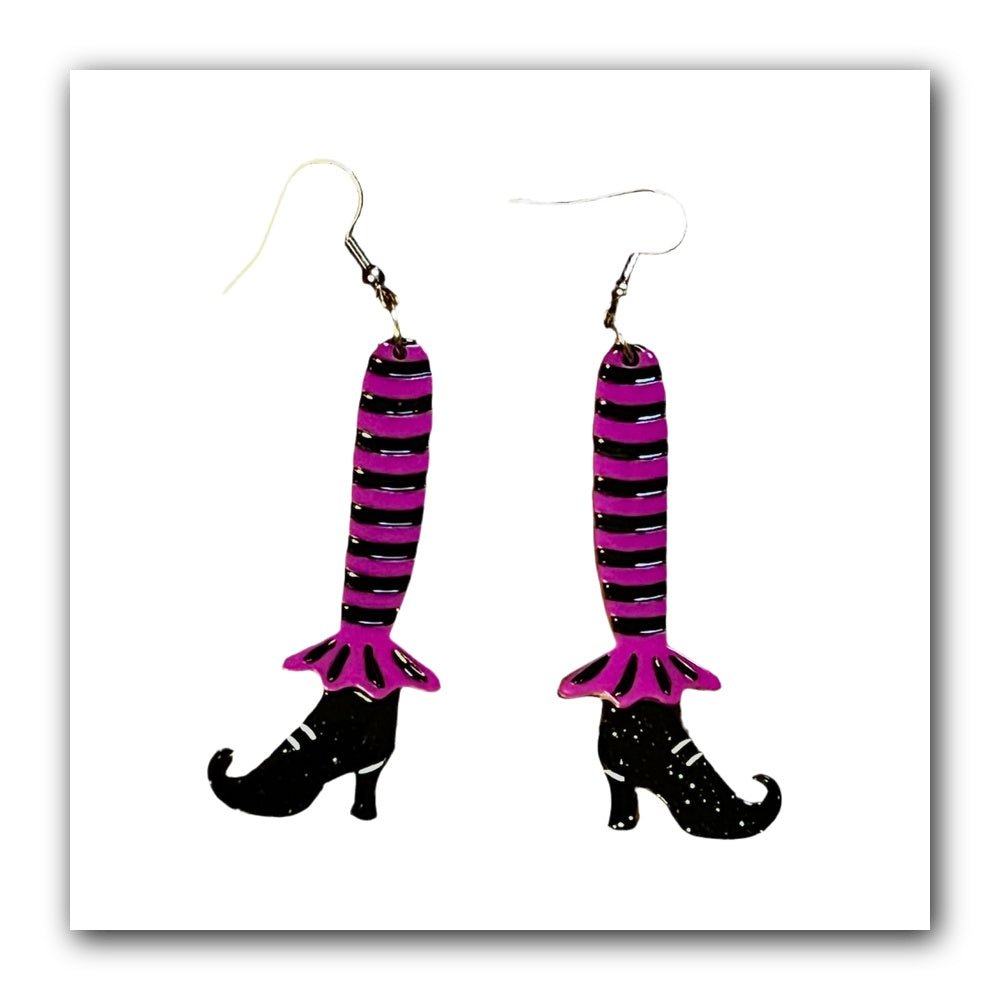 Bewitching Booties Purple Earrings by Lipstick & Chrome — Halloween Witch Boot Drop Earrings