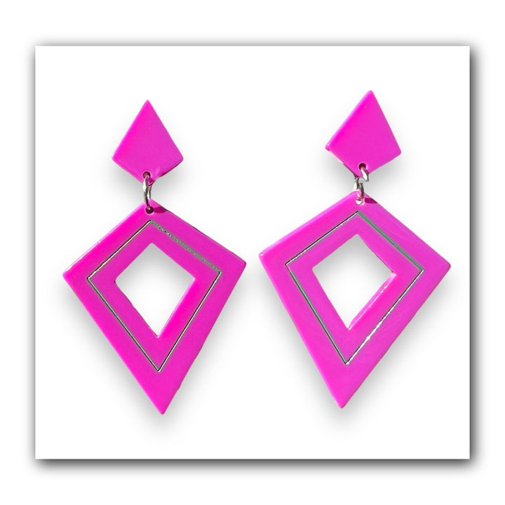 Retro Diamond Dangle Earrings PLUM by Lipstick & Chrome — Vintage Statement Drop Earrings