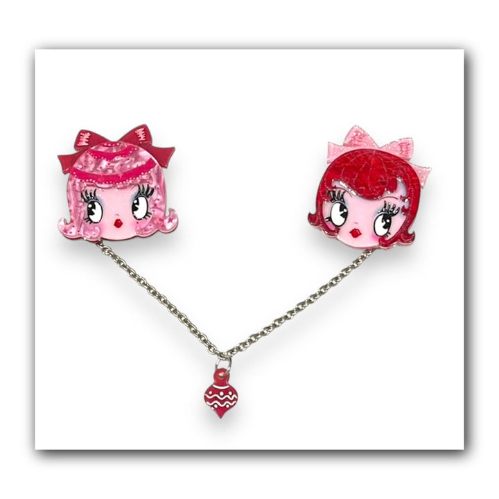 Dolly Sisters Double Brooch by Miss Fluff x Lipstick & Chrome — Vintage Character Duo Pin