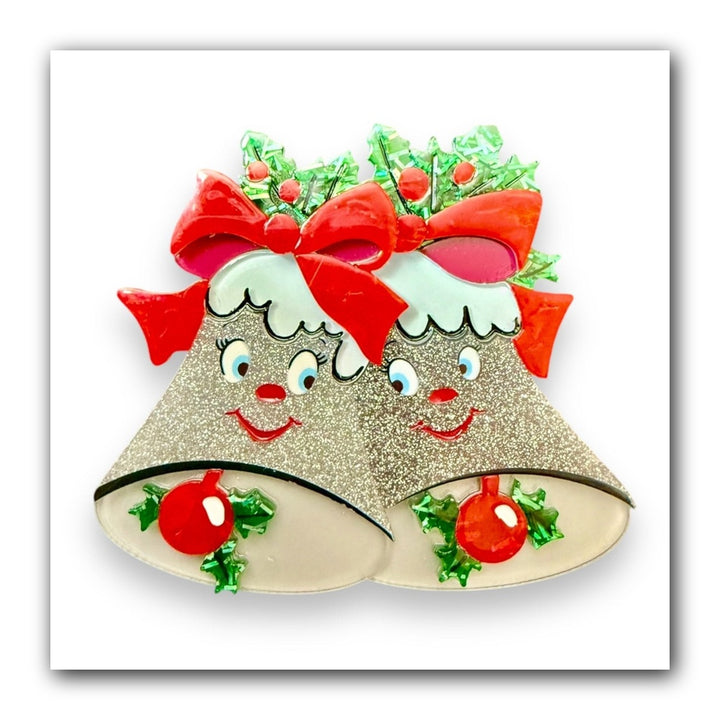 Silver Bells Brooch by Lipstick & Chrome — Retro Christmas Bell Pin