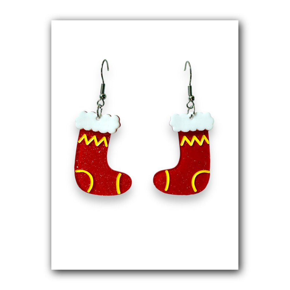 Christmas Stocking Drop Earrings by Lipstick & Chrome — Retro Holiday Stocking Earrings