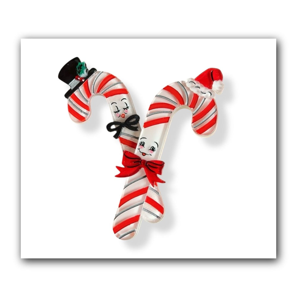 Candy Cane Couple Brooch by 50's Vintage Dame x Lipstick & Chrome — Retro Christmas Duo Pin