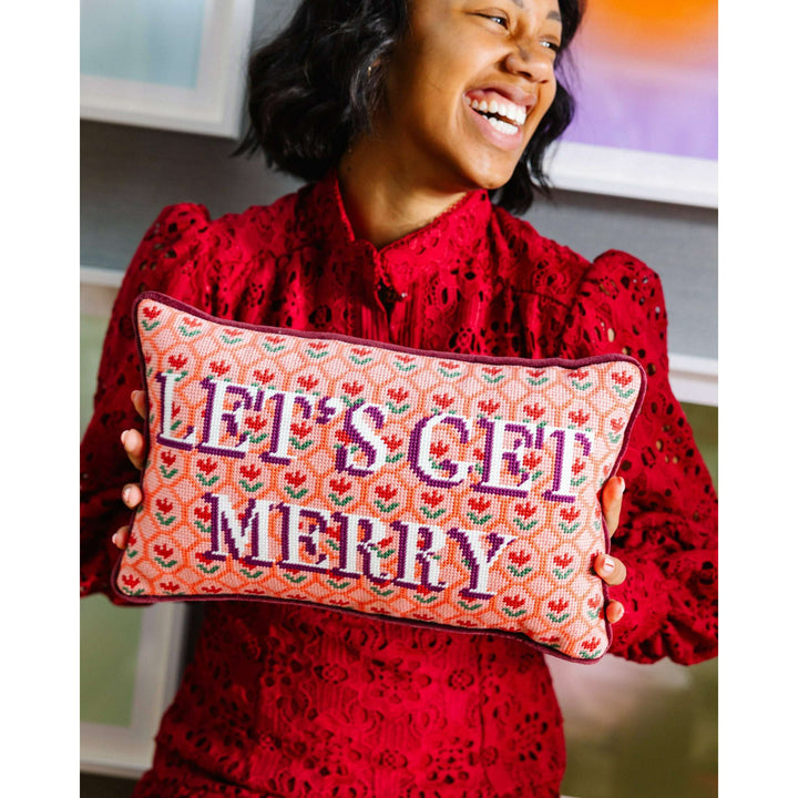 Let's Get Merry Needlepoint Pillow