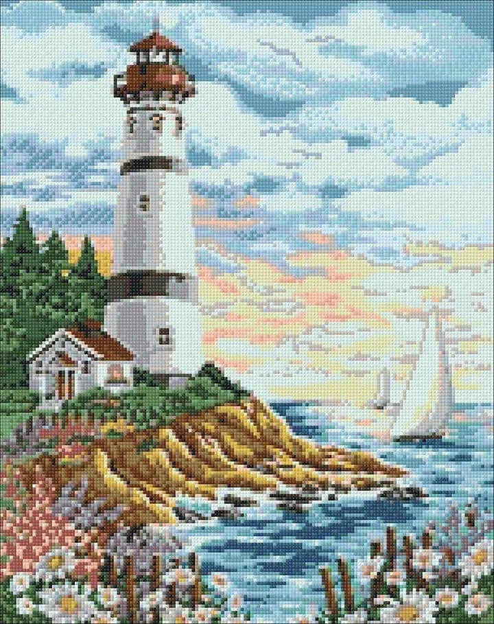 Lighthouse at Sunrise WD095 14.9 x 18.9 inches Wizardi Diamond Painting Kit
