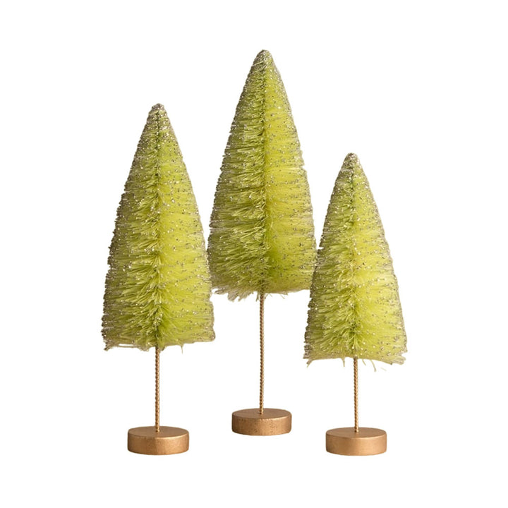 Lime Green Bottle Brush Trees Set of 3 by Bethany Lowe