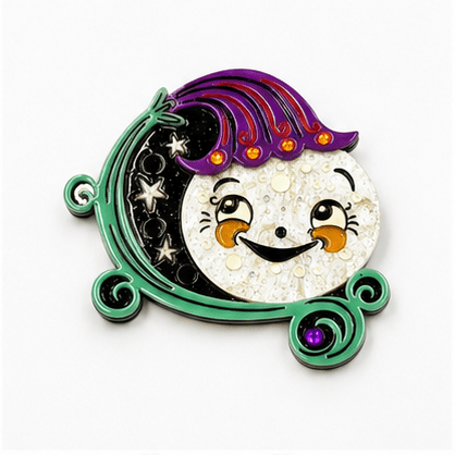 This version of Peeking Petalluna leans into the darker side of the garden. The rich purple gives her a moodier, more magical presence while still keeping that soft, dreamy expression collectors fall for.

She peeks out from behind a star-filled sky, wrapped in curling vines that feel like they are gently holding her in place. The contrast between the deep night backdrop and her glowing moon face makes this piece pop without trying too hard.

Why you will love it
A deeper, moodier colorway for a more dramat