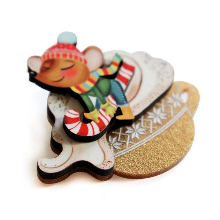 Little Mouse on Cappuccino Cream Brooch by Laliblue - Quirks!