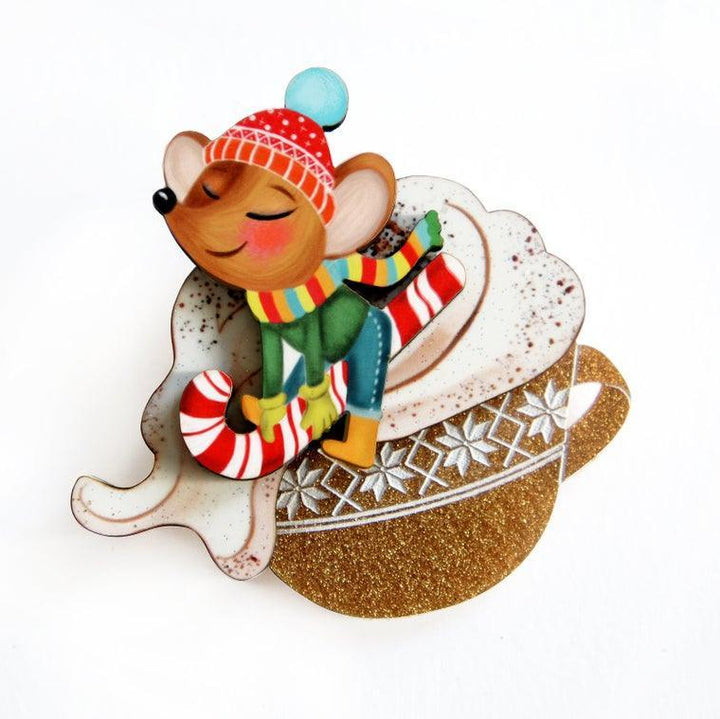 Little Mouse on Cappuccino Cream Brooch by Laliblue - Quirks!