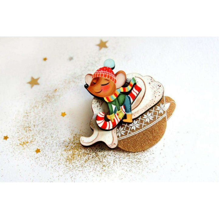 Little Mouse on Cappuccino Cream Brooch by Laliblue - Quirks!