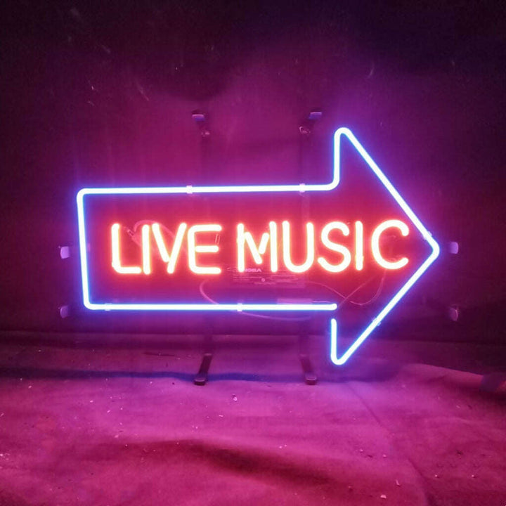 Live Music with Right Arrow Neon Signs