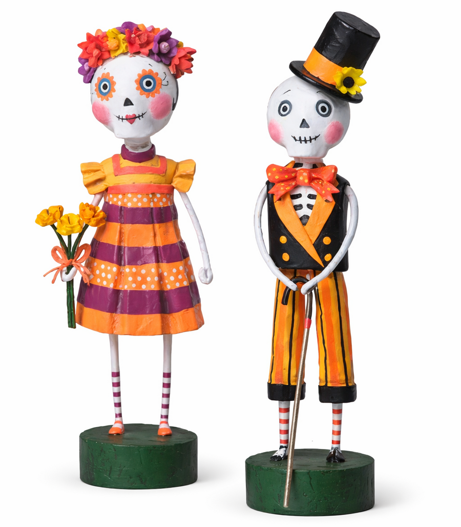 Two colorful skeleton figures by lori mitchell esc