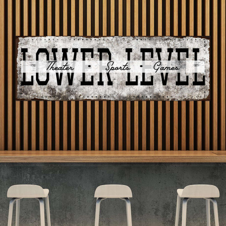 Lower Level Theater Sports Games Basement Bar Sign