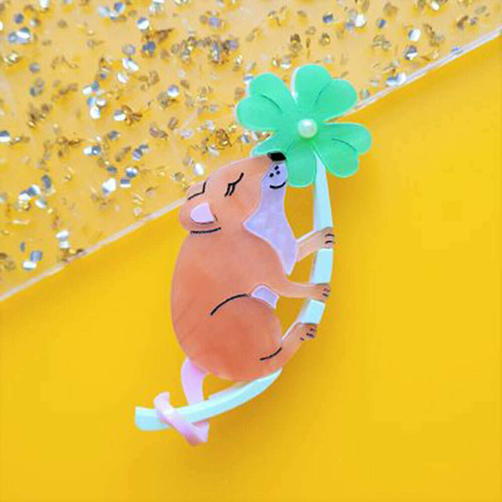 Lucky Clover Mouse Brooch by Cherryloco Jewellery 2