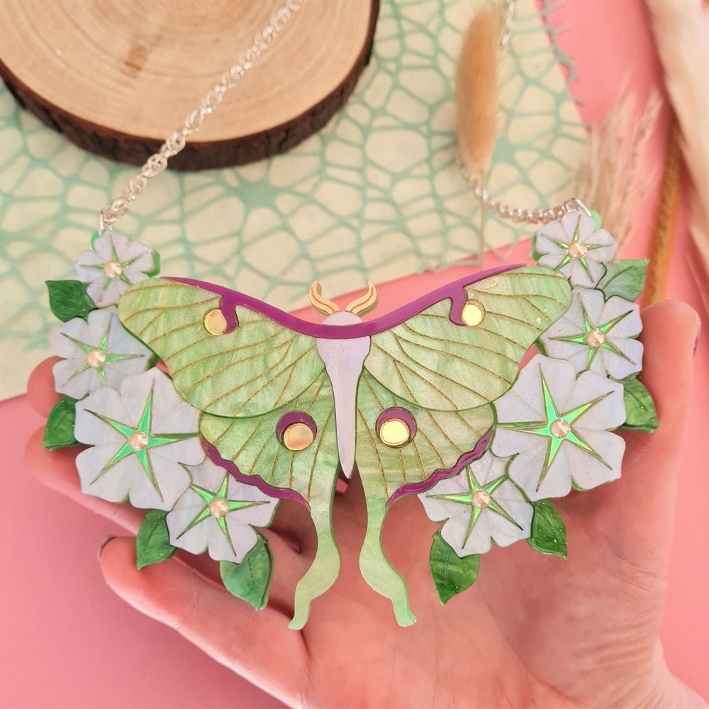 Luna Moth and Moonflower Statement Necklace 1