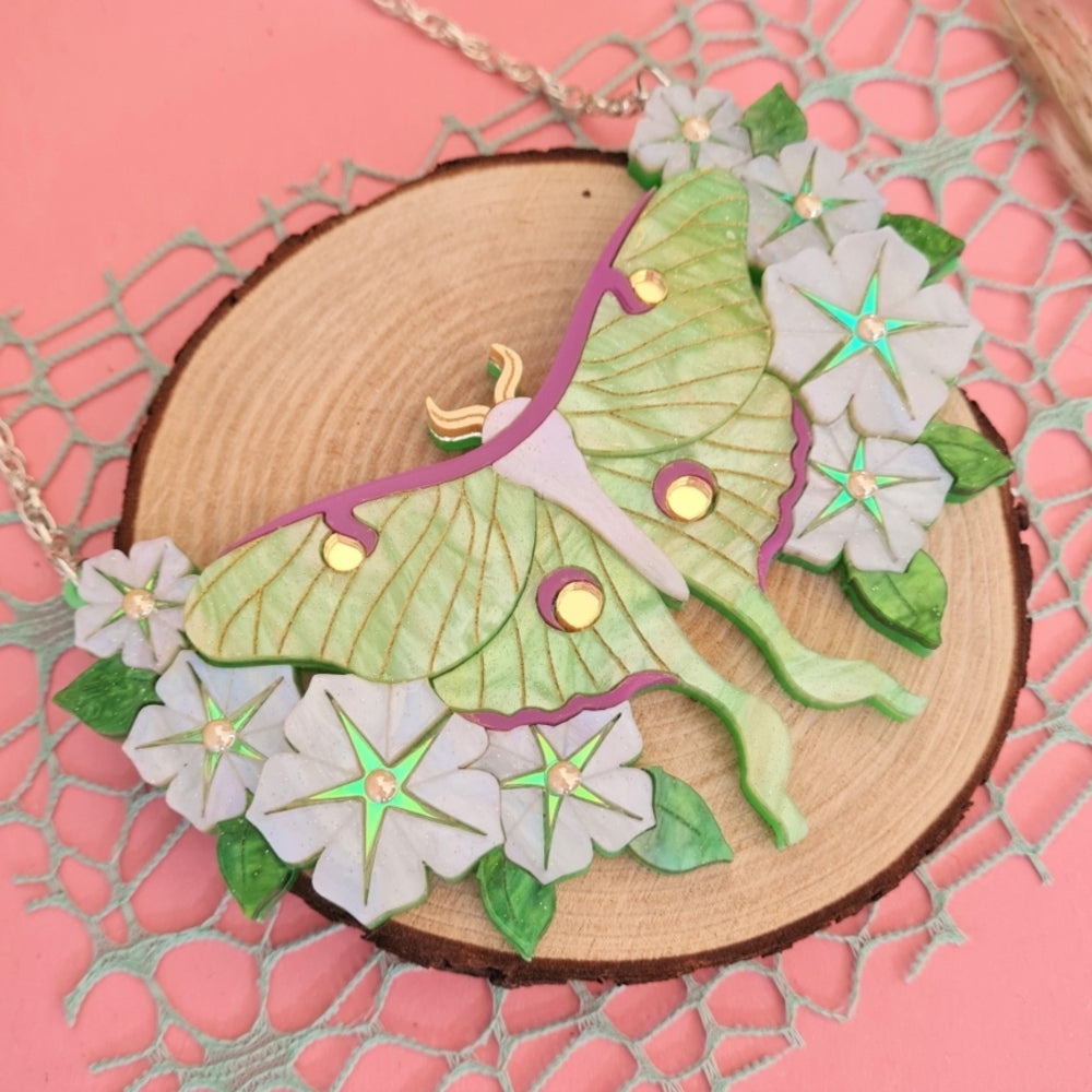 Luna Moth and Moonflower Statement Necklace 2
