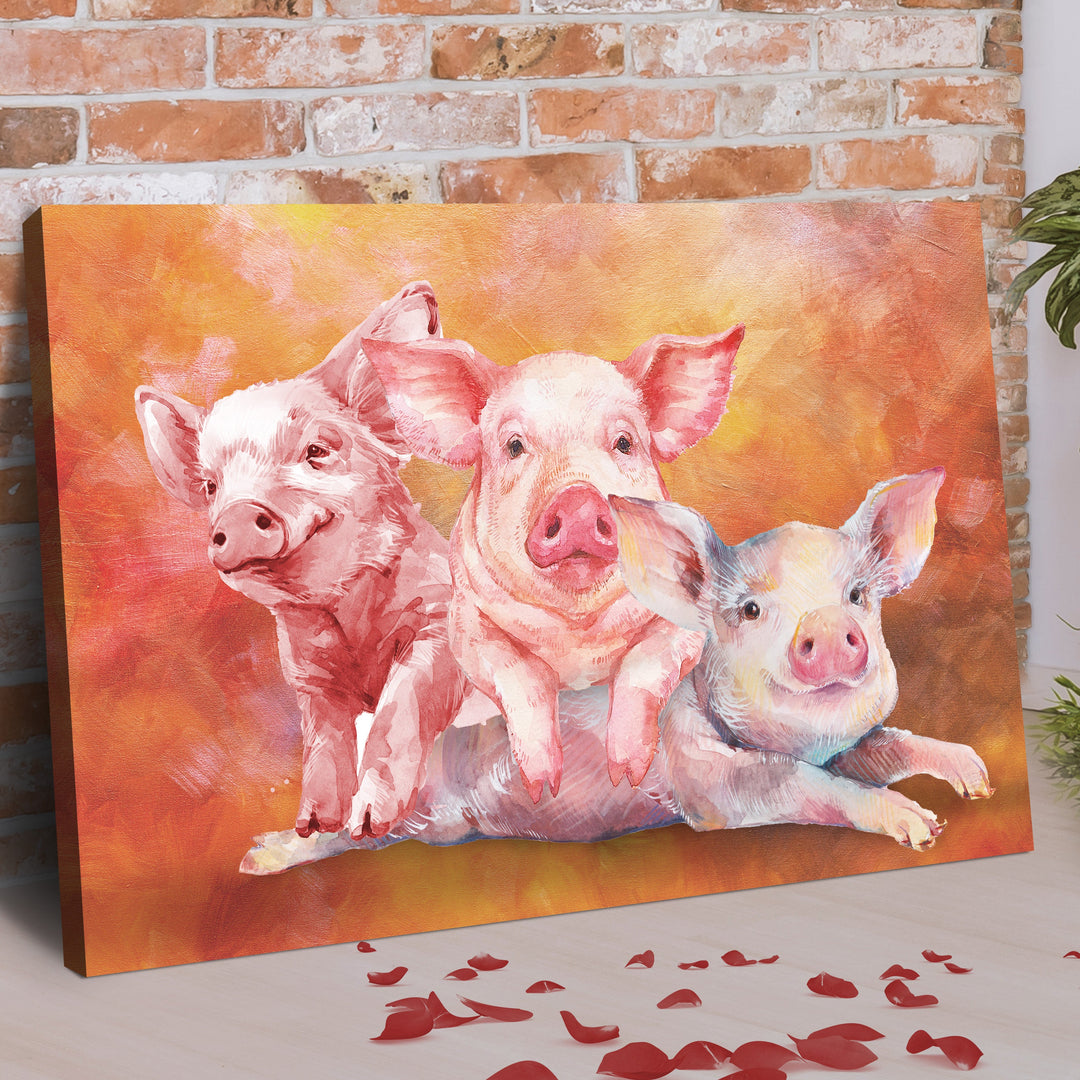 Three Baby Pigs Watercolor Canvas Wall Art