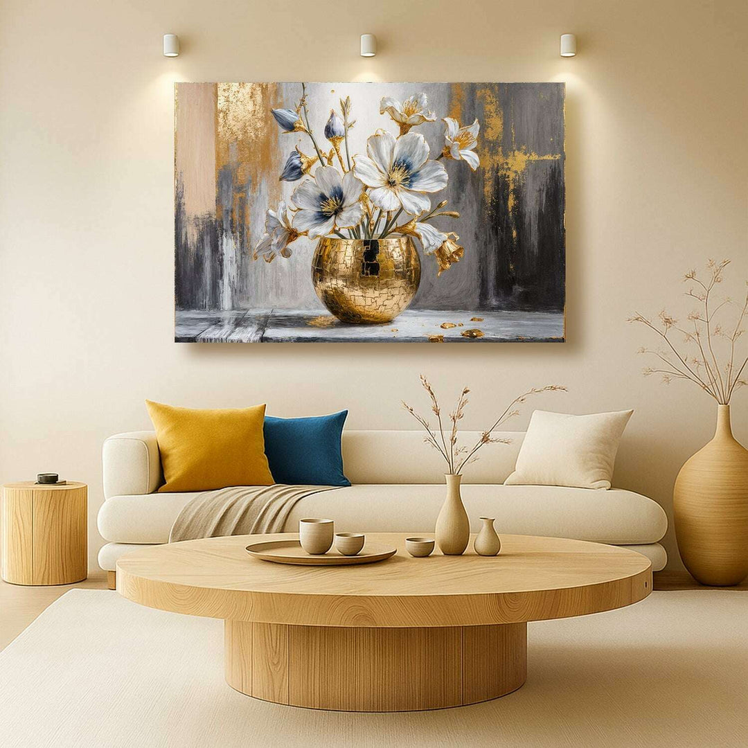 Magnolia Bloom in Gold Abstract Wall Art
